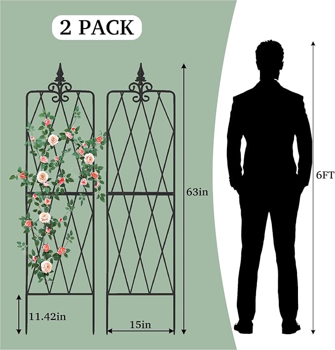 Garden Trellis for Climbing Plants Outdoor, Metal Garden Trellises, Decorative Garden Fencing Flower Trellis with Durable Powder Coating for Vines Plant Rose, Vegetable Support, Black (4, Pattern-A)