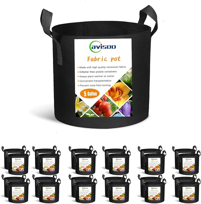 24-Pack 5 Gallon Grow Bags, Heavy Duty Thickened Non-Woven Plant Fabric Pots with Reinforced Handles