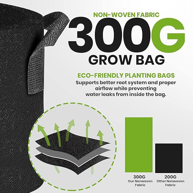 Gardenera Heavy Duty Grow Bags - 10-Pack 3 Gallon Fabric Plant Pots with Aeration and Handles, Ideal for Seedlings and Small Plants