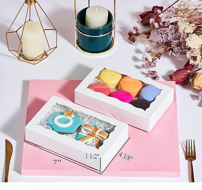 20PCS 7x4⅜x1½ nch Cookie Boxes with Window for Chocolate Truffle,Orec,Pastry Boxes Dount,Browine, Soap&Bakery Treat Boxes for Party Favors Wedding Christmas Valentine's