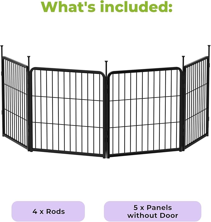 SunsGrove Garden Fence 24 in(H) x 7.4 ft(L) 4 Panels, Heavy Duty Metal Animal Barrier Fence for Dogs, Easy No-Dig Setup, Decorative Dog Fences, Black