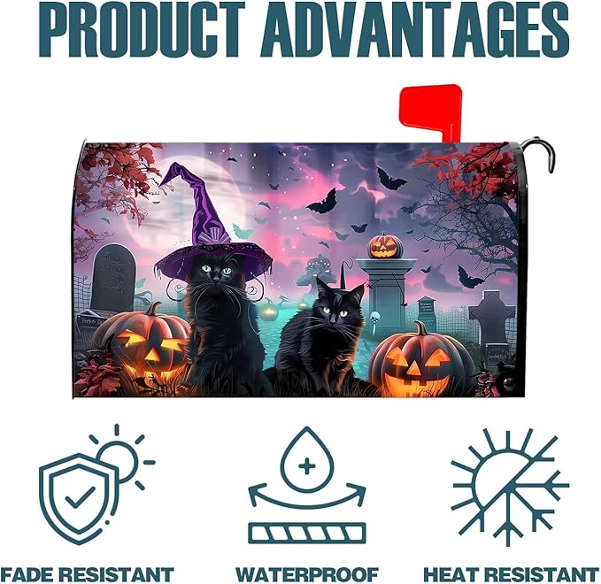 Happy Halloween Spooky Kittens Halloween with Pumpkin Magnetic Magnetic Mailbox Cover Standard Size 18X21 Letter Box Covers Decor for Outdoor Home Garden