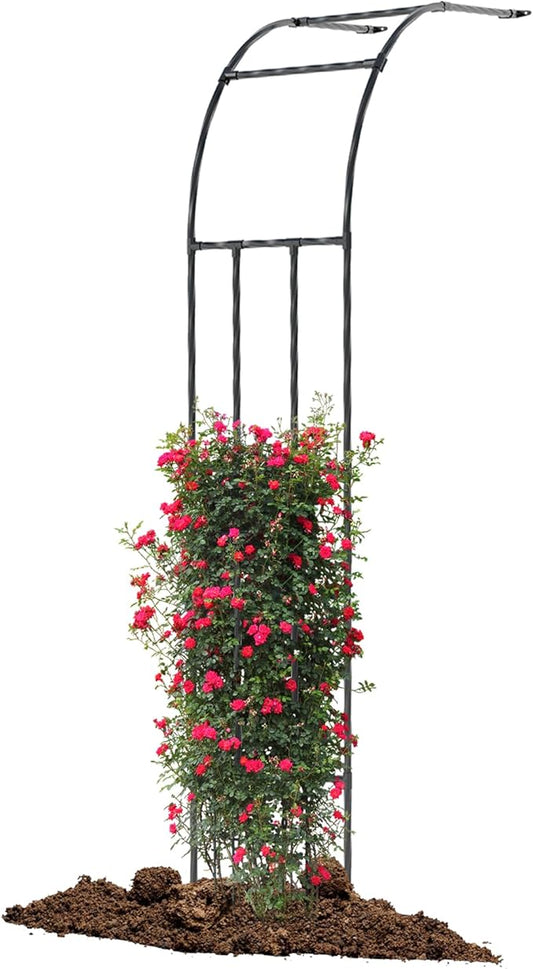 Twira Half Side Garden Arch Trellis, 7.9FT Metal Arbor Trellis for Climbing Plants Outdoor, Black Half Arch Wedding, Garden Archway Arbors and Trellises Decoration for Lawn, Patio, Backyard
