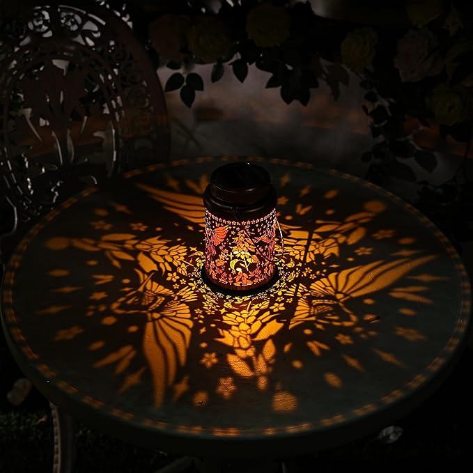 Cooo 2 Pack Solar Pathway Lights & Solar Lanterns Outdoor Waterproof Landscape Path Lights Christmas Lights Gifts for Women Mom Grandma for Garden Yard Patio Backyard Decor- Rose Gold Hummingbird