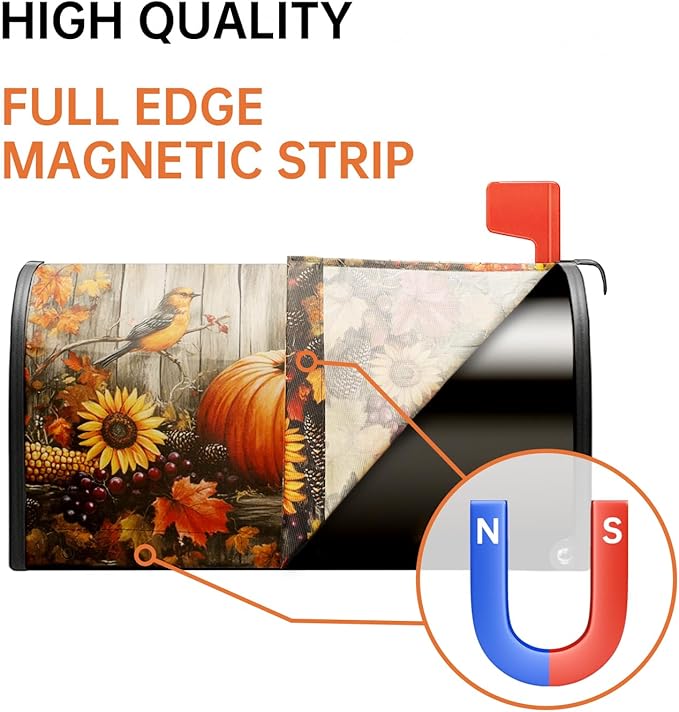 Magnetic Mailbox Covers Standard Size 21'' x 18'' – Fall Pumpkins & Halloween Bat Design, Seasonal Decorative Mail Box Covers Magnetic, Waterproof & Durable Mailbox Wrap