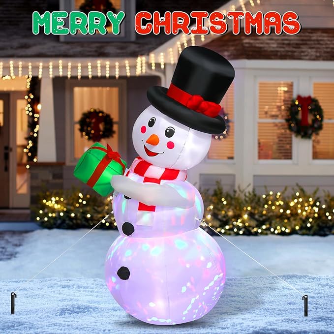 Christmas Inflatables, 6FT Christmas Blow Up Snowman, Outdoor Inflatable Christmas Yard Decoration with Rotating LED Lights, Christmas Decor for Home,Holiday,Party,Garden