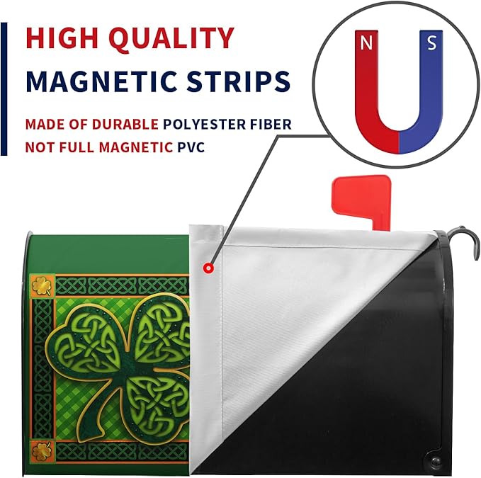 St Patrick Day Mailbox Covers Magnetic Standard Size Green Shamrocks Good Luck Four Leaf Clover Mailbox Wraps Happy St. Patrick's Day Mailbox Post Cover Waterproof Garden Decor 21x18 Inch