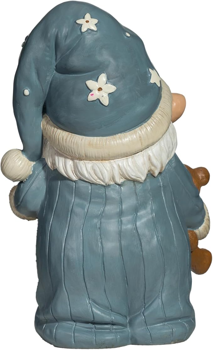 Sleepy Garden Gnome with Teddy Bear & Lantern - 9" Weatherproof Resin Statue - Indoor Outdoor Decor - Whimsical for Home, Patio & Lawn