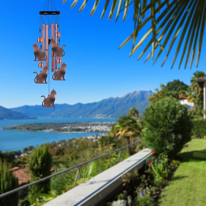 Cat Wind Chimes for Garden, Gifts for Mom, Home, Balconies, Rooms, Patio, Indoor, Outdoor Cat Decoration, Aluminum Cats Chimes, Cats Wind Catcher, Red Copper Cats Wind Bells, Cats Wind Chimes Decor