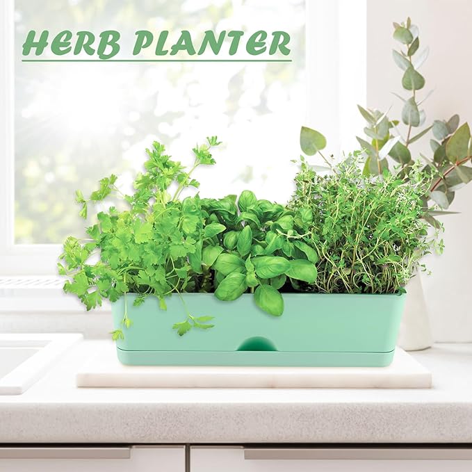 6-Pack Large Window Boxes Planters 16 Inch Rectangle Plant Box Rectangular Plant Pots for Outdoor and Indoor Plants Plastic Windowsill Planter for Herbs Vegetable Flowers Long Window Sill Planters