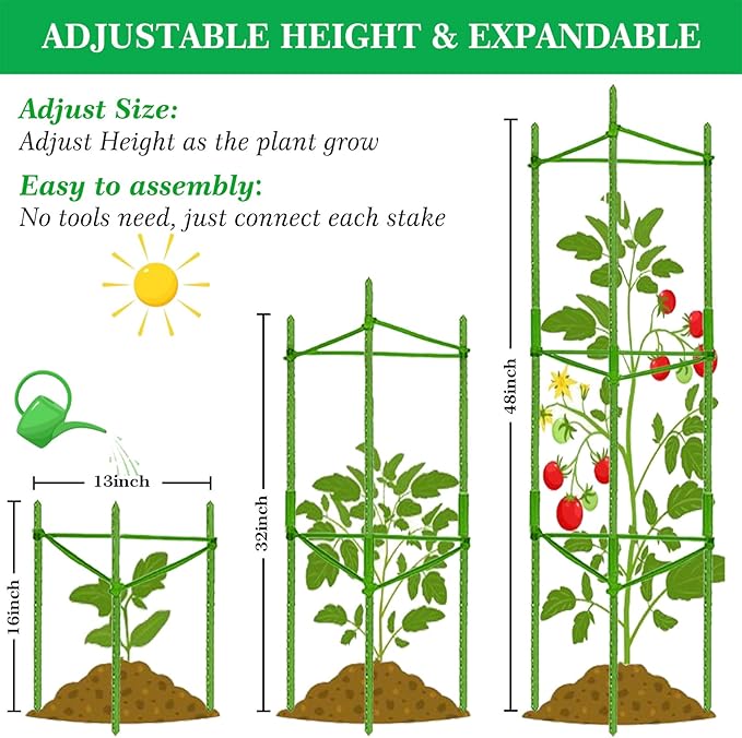 4Pack Tomato Cages Plant Cages 4ft Multifunctional Tomato Support Garden Trellis Tomato Stakes Cucumber Trellis for Vertical Climbing Plants Vegetable Flowers