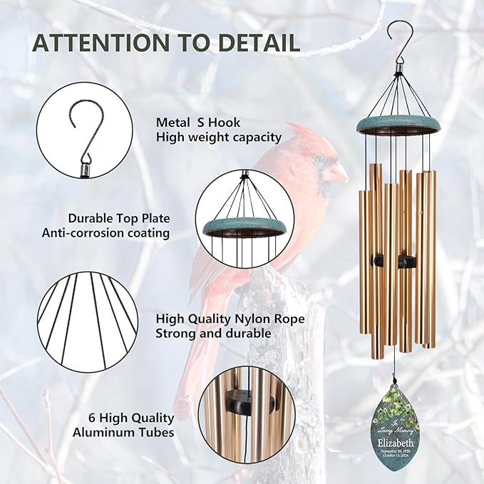 ASTARIN Personalized Memorial Gifts Wind Chimes, Sympathy Customized Wind Chimes in Loving Memory of Dad/Mom, Memorial Gifts for Loss, 35inch Wind Chime Deep Tone for Funeral Outdoor