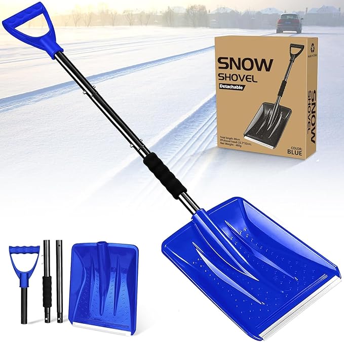 Snow Shovel, Emergency Shovels for Driveway with D-Handle, Overall 41-Inch Long Garden Shovel for Car, Garden Tools, Blue