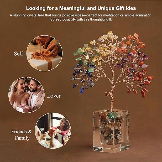 Crystal Tree of Life 7 Chakra Healing Crystal Trees Healing Stones for Office Desk Decor Home Living Room Decorations, Handmade Creative Good Luck Meditation Birthday Gifts for Women, Mom, Daughter