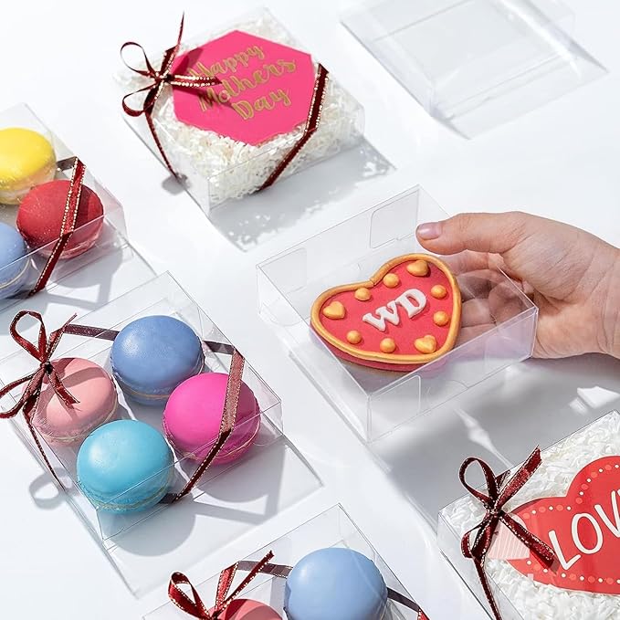 30 Pack 4x4x1.2inch Clear Single Cookies Boxes with Full Window Macaron Boxes Browines boxes Small Treat Boxes Candy Boxes Mini Pie Boxes for Wedding Birthday Party