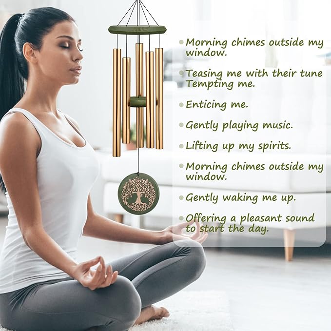 Wind Chimes for Outside Engraved Tree of Life 36 Large Deep Tone Wind Chime, Memorial Sympathy Gift Wind Chimes for Loved One Or Home Garden Patio Backyard Hanging Decor, Gold.