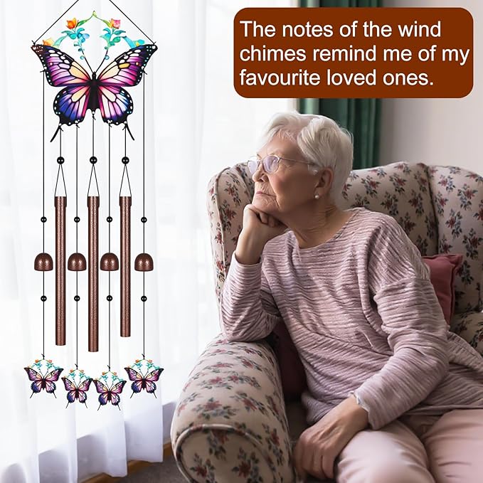 Butterfly Wind Chimes for Outside,Metal Windchimes with S Hook with Playful Design Wind Chime Garden Decor Outdoor Ideal Memorial/Housewarming/Birthday/Festival Gifts Front Yard Decor