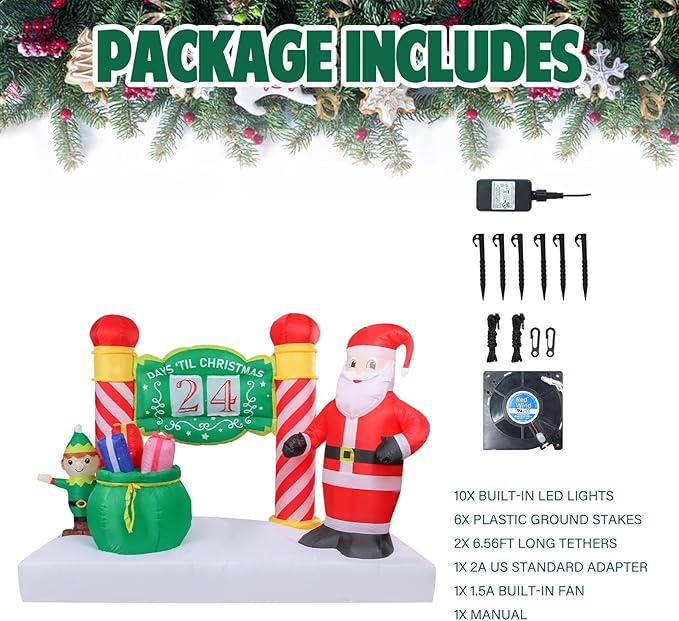 Vipush 6.9 FT Christmas Inflatable Decorations Countdown Christmas Decorations Outdoor Inflatable with LED Light, Outdoor Holiday Decor Blow Up Yard Decor