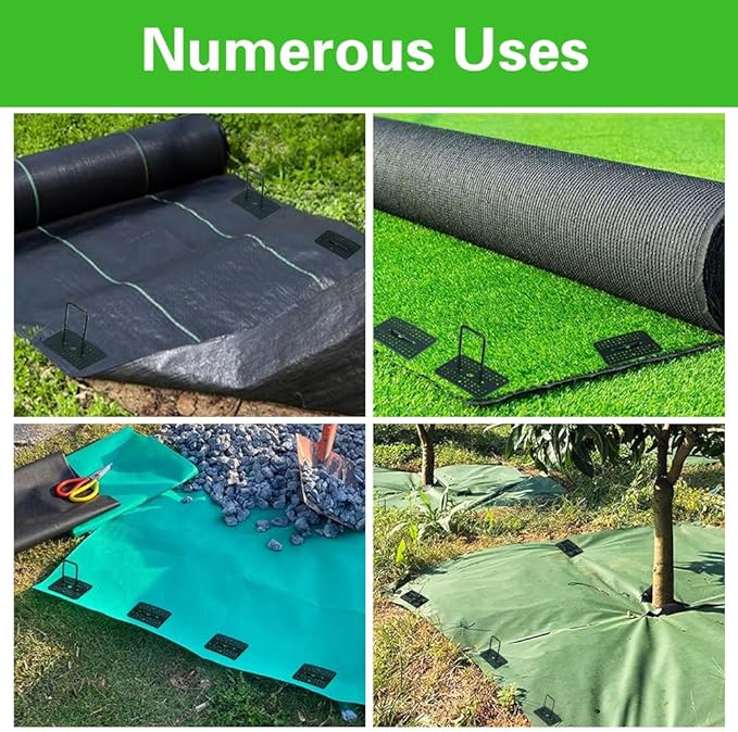 Bakulyor 100 Pcs Green Artificial Turf Stakes Anchor + 100 Pcs Buffer Washer, 6 Inch 11 Gauge Landscape Staples, Galvanized Lawn Spikes, Heavy Duty Yard Ground Pin for Grass Weed Barrier Sod Fabric