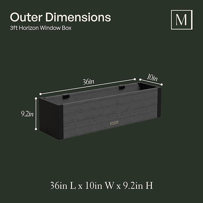 Mayne Horizon 3FT Window Box Planter – Modern Rectangular Faux Wood Grain Design for Windows, Durable All-Season Outdoor Flower Box with Drainage, Easy Installation