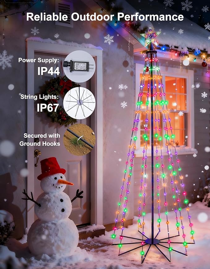 6Ft 240 LEDs Christmas Cone Tree Lights,RGB Outdoor Christmas Tree Lights with Remote Control, Waterproof String Lights Holiday Decorations for Yard Patio Garden Holiday - Multicolor