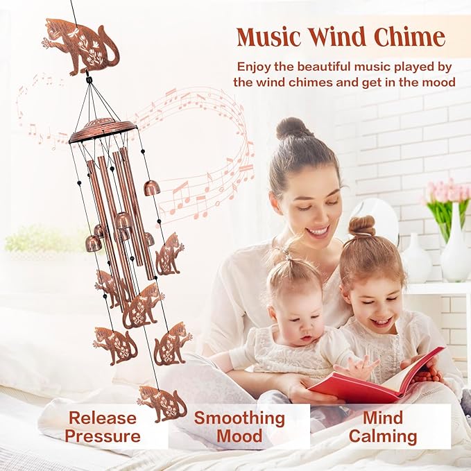 Cat Wind Chimes Outdoor Cat Gifts for Women Men Mom Dad Birthday Unique Gardening Gifts Metal WindChimes for Outside/Indoors, Lawn, Patio, Home, Yard Decor, Garden Decorations