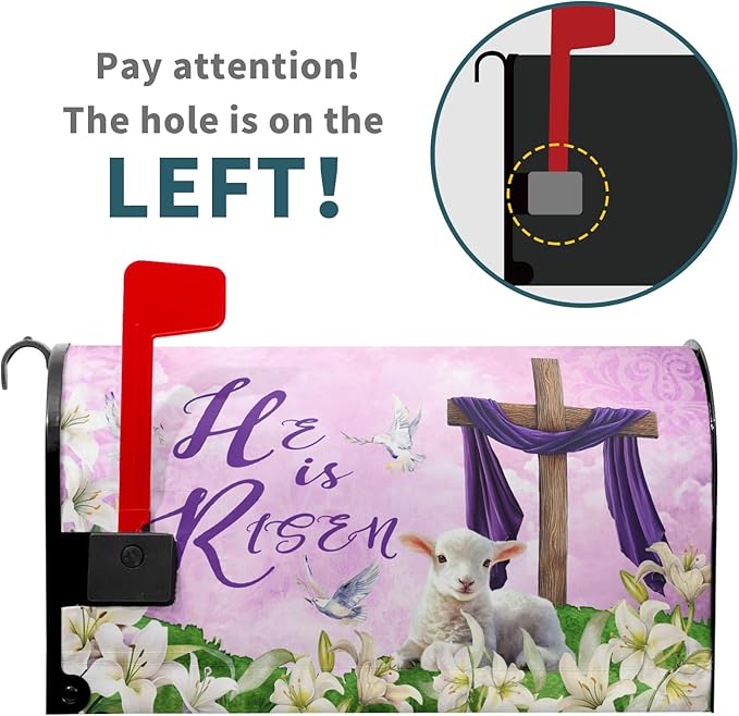 He is Risen Mailbox Cover Magnetic, Easter Cross Lamb Mailbox Wrap 25.5x21 Inch, Spring Lily Flowers Large Size Waterproof Letter Post Cover for Yard Garden Outdoor Outside Home Decor