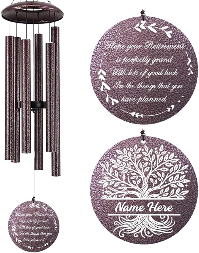 Personalized Wind Chimes, Retirement Gifts Wind Chimes, Congratulate Retire for Dad/Mom, Life Tree Metal Retirement Wind Chime for Woman/Man Outdoor 36inch (Produced in USA)
