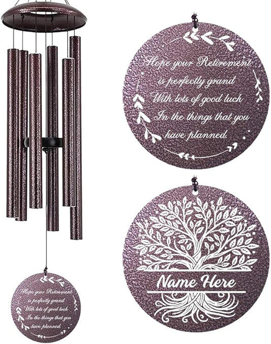 Personalized Wind Chimes, Retirement Gifts Wind Chimes, Congratulate Retire for Dad/Mom, Life Tree Metal Retirement Wind Chime for Woman/Man Outdoor 36inch (Produced in USA)