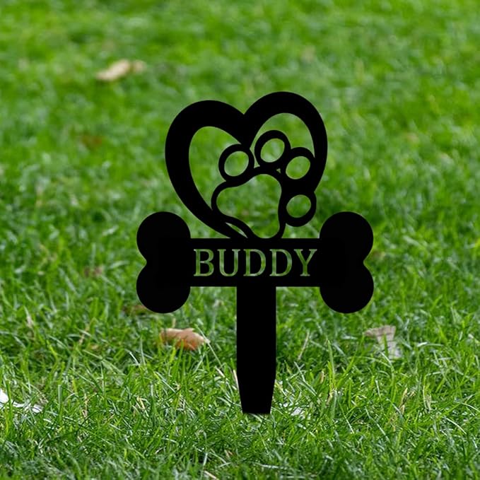 Personalized Custom Dog Memorial Sign, Outdoor Grave Marker with Dog Paw, Heart & Claw Design, Pet Sympathy Gift