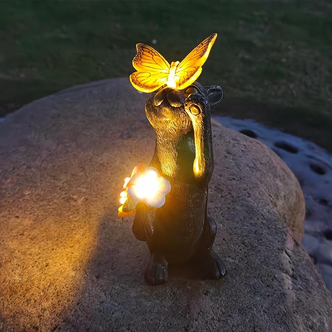 Solar Cat Garden Statue Outdoor Decor - Resin Cat Butterfly Statues for Outside Waterproof, Animal Figurines for Patio Balcony Yard Art Lawn Ornaments, Unique Birthday Gifts for Mom /Women/Grandma
