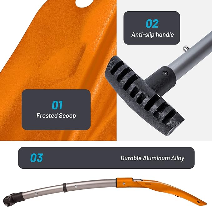 G2 Backcountry Lightweight Telescopic Avalanche Snow Shovel, Storage Down to 13 inch, Durable Aluminum Alloy Material, ABS Anti-Slip Proof Handle, Compact Storage Size (Orange)