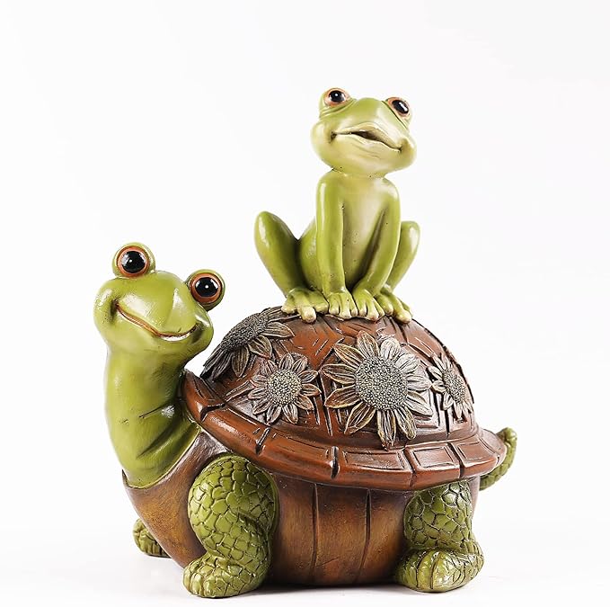 Frog Garden Statues Outdoor Decor, Resin Turtle Frogs Garden Animal Statue Waterproof, Outside Frog Figurines for Yard Patio Lawn Decorations Gardening Gifts for Women