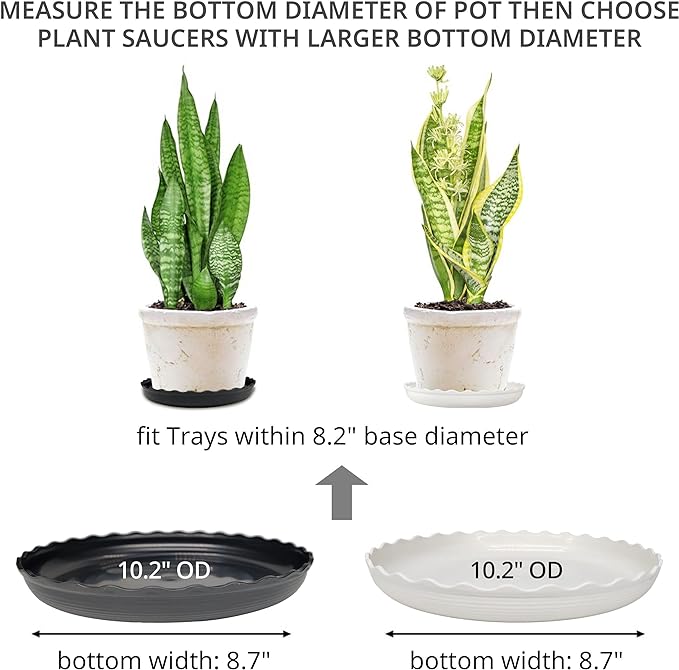 Plant Saucer, 7 Pack 8 10 12 14 15 Inch Durable Plastic Plant Trays for Pots, White & Black Round Plant Pot Saucers, Drip Tray for Indoor and Outdoor Garden (10", for 7 8 Inch Pot)