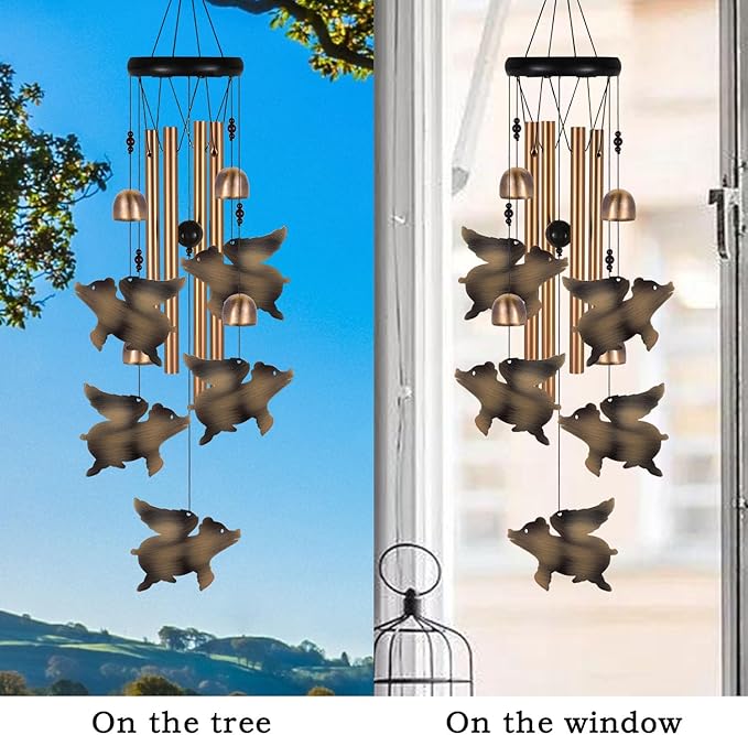 Outdoor Bronze Flying Pig Wind Chimes, Pigs WindChimes, Gift Wind Chime, Flying Pigs Wind Bell, Gifts for Women, for Home, Garden, Indoor, Outdoor Decoration, Garden Fly Pigs Wind Chimes