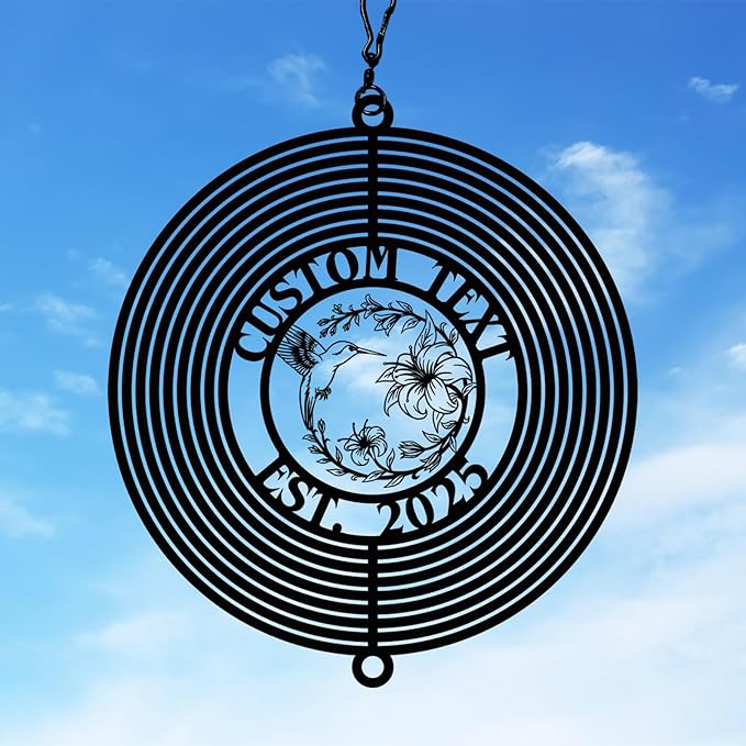 Personalized Hummingbird Metal Wind Spinners, Custom Family Name Garden Wind Spinners, Hanging Outdoor Decor, Yard Art, Hanging Wind Spinner for Indoor Lawn Patio Porch, Customized Gifts Color10