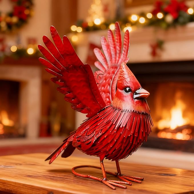 Nacome Cardinal Garden Decor Metal Yard: Art Outdoor Sculptures & Statues Large Red Bird Ornaments for Patio Balcony Front Backyard - Christmas Birthday Gifts for Mom Grandma Women