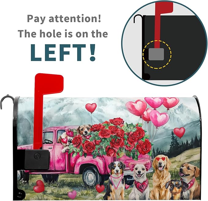 Mailbox Cover Magnetic Valentine Truck Dog Flowers Mailbox Wrap Post Cover Standard Size 21x18 Inch for Garden Yard Outdoor Outside Patio Wedding Holiday Decor