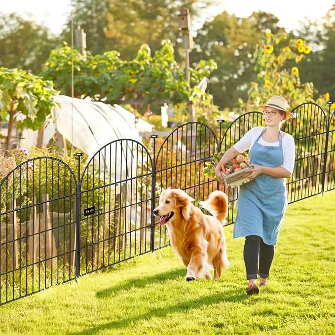 Garden Fence Border, 36 in(H) x17.5 Ft(L) 8 Panels, Tall Garden Animal Barrier Fence with Gate, Dog Fence Outdoor for Yard, Arched Rustproof Metal No Dig Fence, Flower Bed Fencing