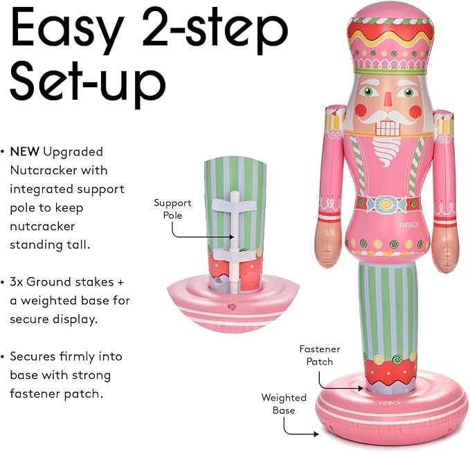 FUNBOY Pink Inflatable Nutcracker – 5ft Tall Indoor/Outdoor Holiday Decoration – Oversized Christmas Yard Décor