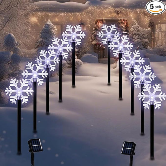 BRIGHTDECK Snowflake Solar Christmas Decorations Outdoor, 10 Pack LED, Waterproof Snowflake Pathway Lights, Stake Lights for Christmas Garden Decor (10Pcs Cold White)