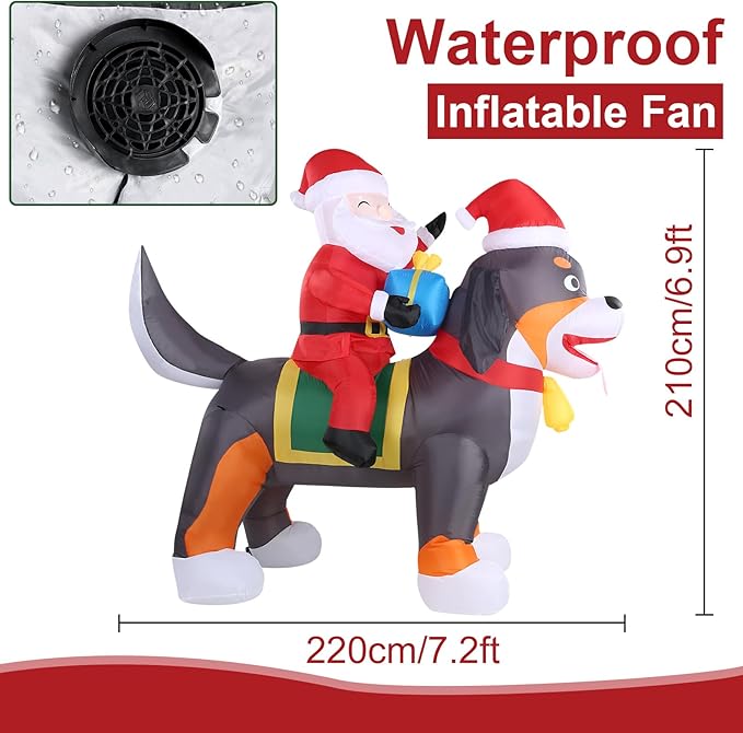 7.2 FT Christmas Inflatables Yard Decorations Outdoor Santa Claus Riding Dog, Built-in LED Lights, Christmas Blow Up for Outdoor, Yard, Roof, Lawn
