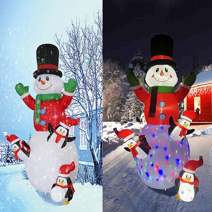 10ft Christmas Inflatable Outdoor Decoration, Kaleidoscope Penguin Snowman Inflatable Yard Decoration with LED Lights for Indoor Outdoor Patio Garden Christmas Decoration…