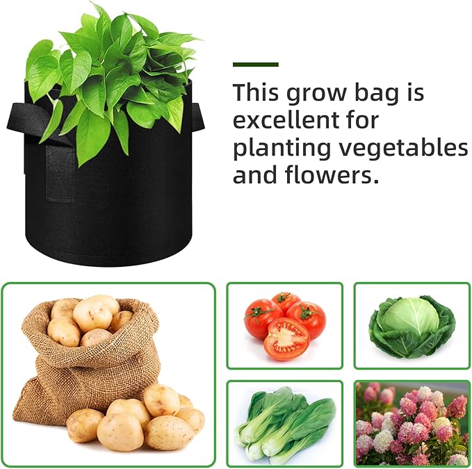 5/10/12/20/30 Pack 10 Gallon Grow Bags, Heavy Duty Thickened Nonwoven Fabric Pots with Handles, Plant Grow Bags for Vegetable/Flower/Plant/Fruits, Black (12 Pack)