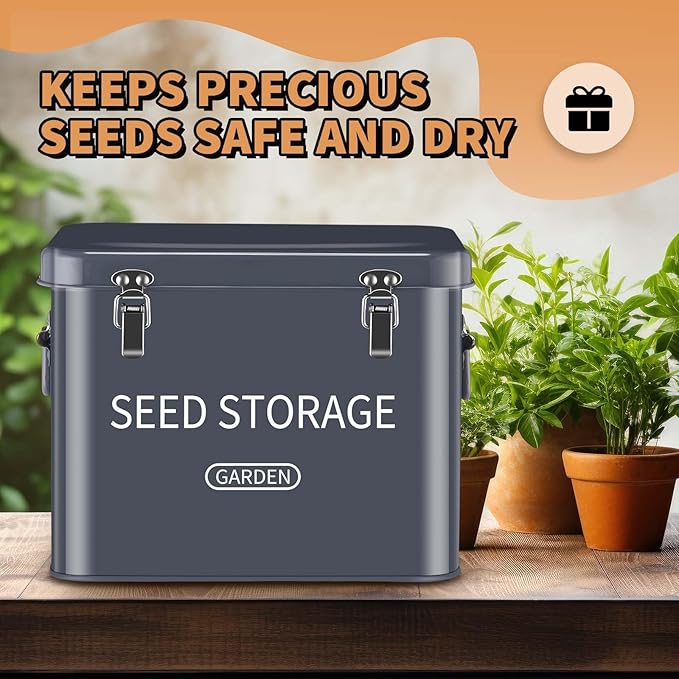 Blulu 85 Pcs Seed Storage Organizer 3 Compartment 30 Slot Metal Seed Saving Box with Lid and Lock with 1 Marker Pen, 20 Plant Labels, 30 Envelopes, 30 Bottles, Stickers for Garden Flower Plant(Grey)