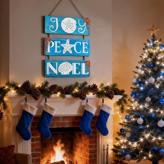 JQAQJU Beach Christmas Wall Decor for Coastal Christmas Ornaments With Starfish, 3D Nautical Christmas Decorations Ocean Signs For Porch Bathroom Indoor Home