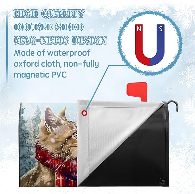 Hello Winter Oversize Magnetic Mailbox Cover - Hello Kitty Cardinal Snowy Waterproof Post Letter Cover - Rustic Snow Tree Red Bird Mailbox - Large Size 25.5" L x 21" W