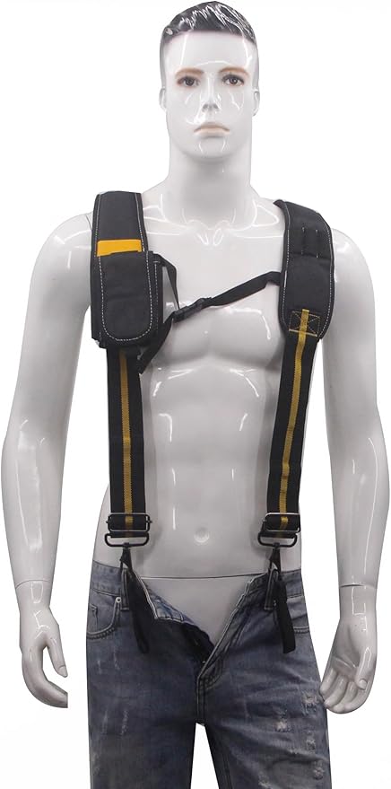 Heavy Duty Tool Belt Suspenders for Men 3 Point Padded Suspenders with Attachment Loops for Men