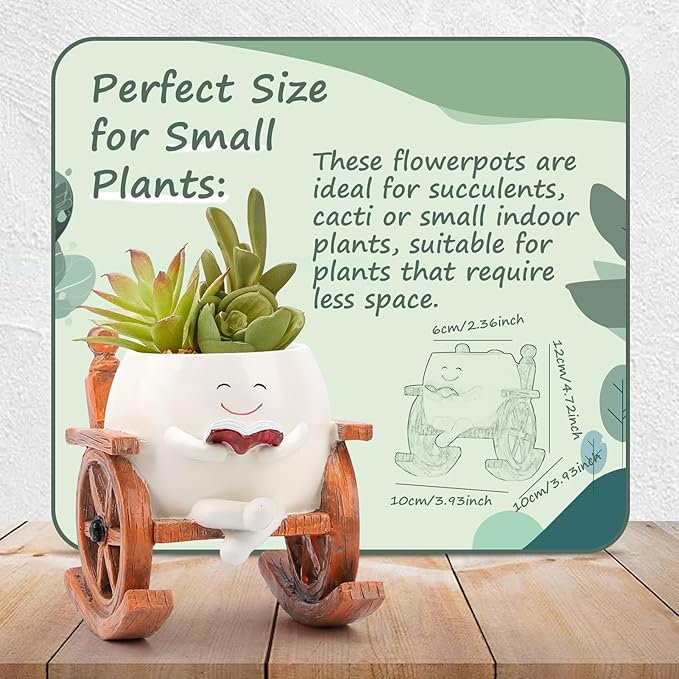 Smily Face Planter Pot, Cute Resin Flower Head Planters for Indoor Outdoor, Unique Sitting Rocking Chairs Succulent Pots, Cute Plant Gifts for Plant Lovers