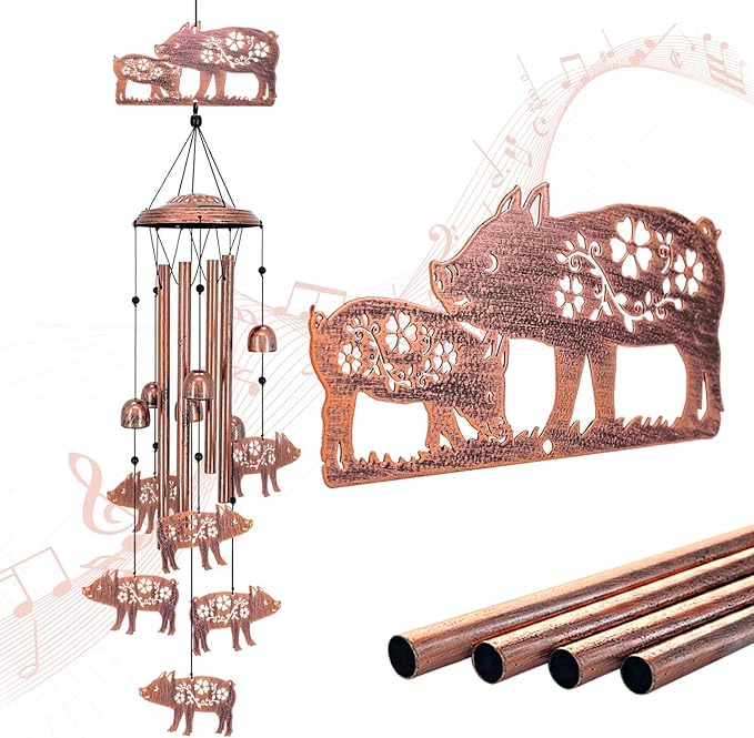 Pig Wind Chimes Outdoor Pig Gifts for Women Men Mom Dad Best Birthday Unique Gardening Gifts Metal WindChimes for Outside/Indoors, Lawn, Patio, Home, Yard Decor, Garden Decorations